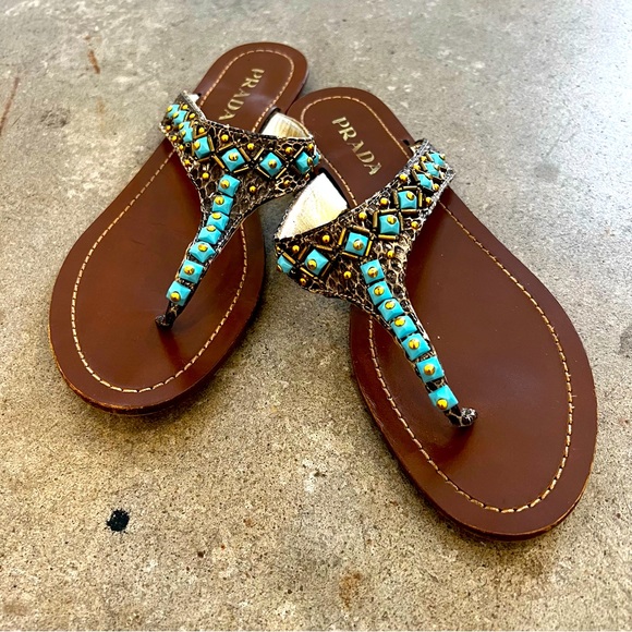 Prada Snakeskin with Turquoise Sandal 8.5 - Picture 1 of 7